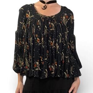 Altar’d State Black Earthtone Floral Flowy Babydoll Fairy Top Sz Small